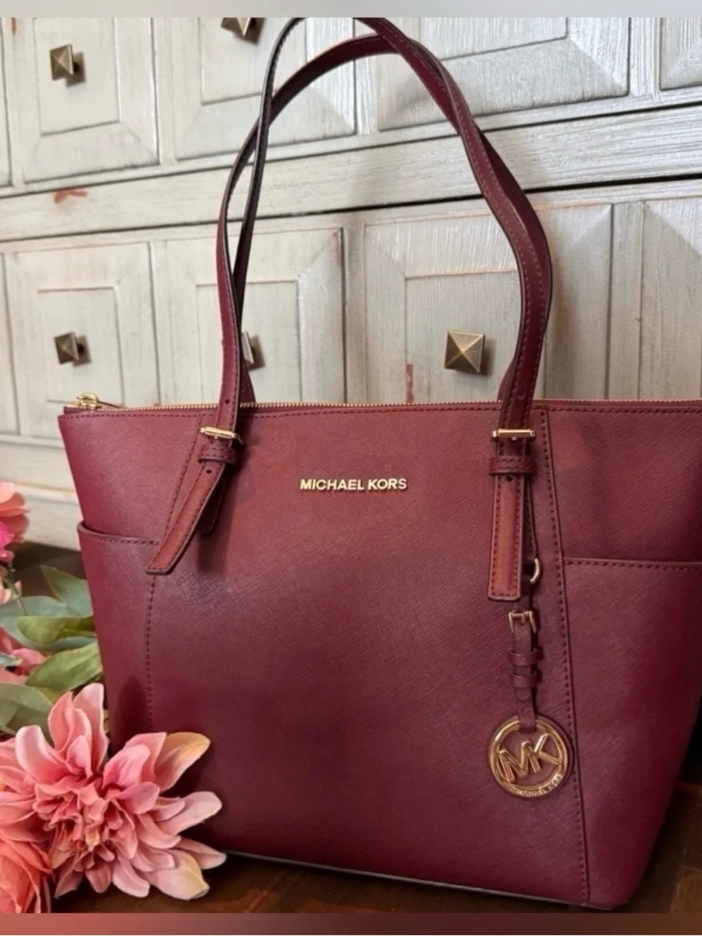 Michael Kors Charlotte Saffiano Top Zip Tote Bag